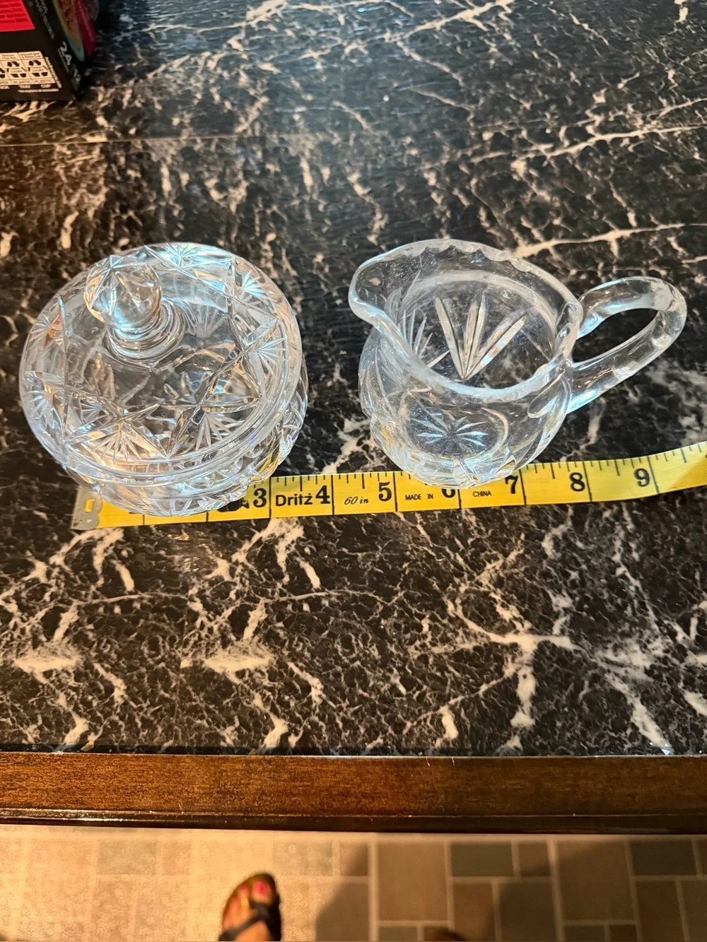 Vintage Anchor Hocking Clear Glass Creamer Covered Sugar Bowl Set with Lid